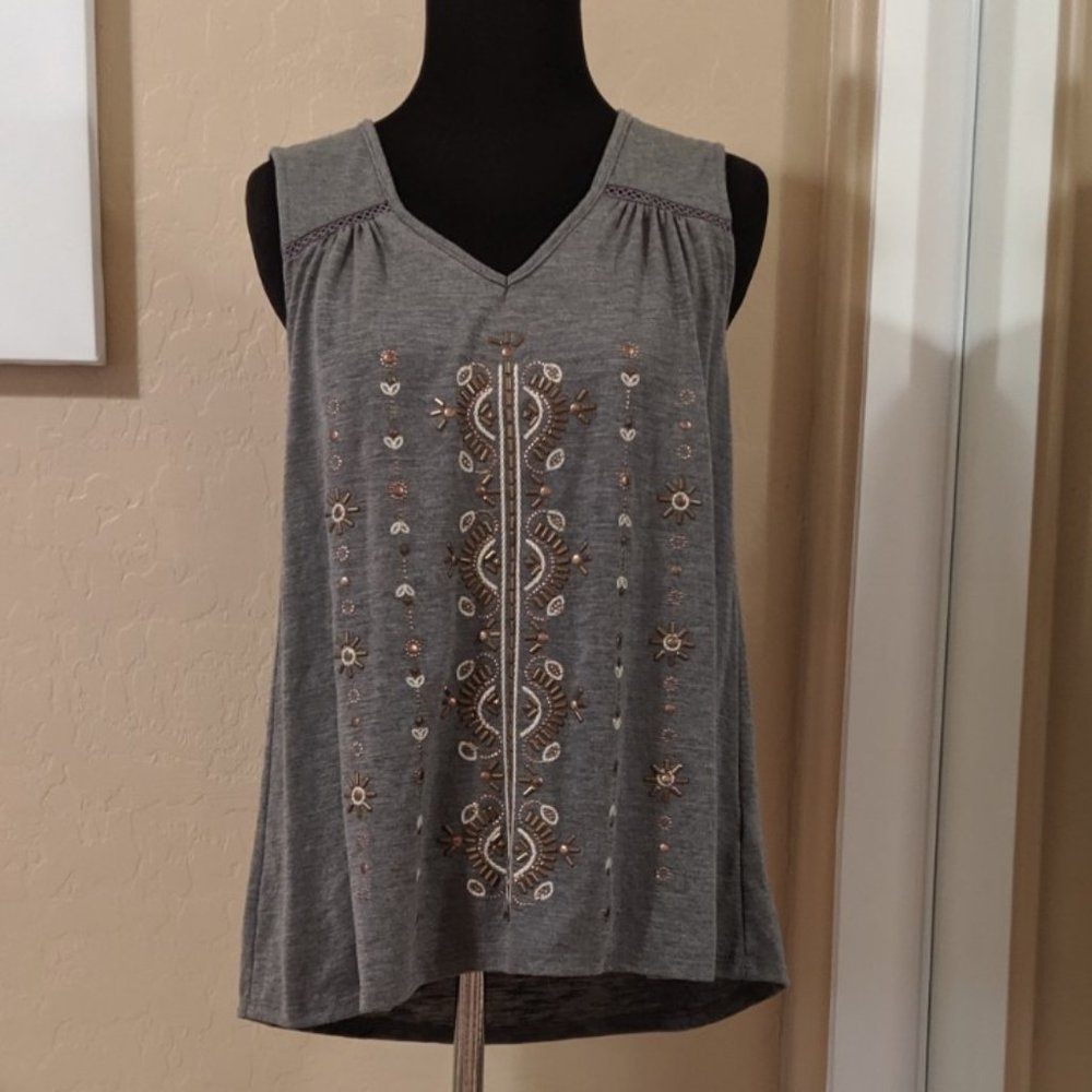 3/$20 / Knox Rose/Grey Beaded Tank